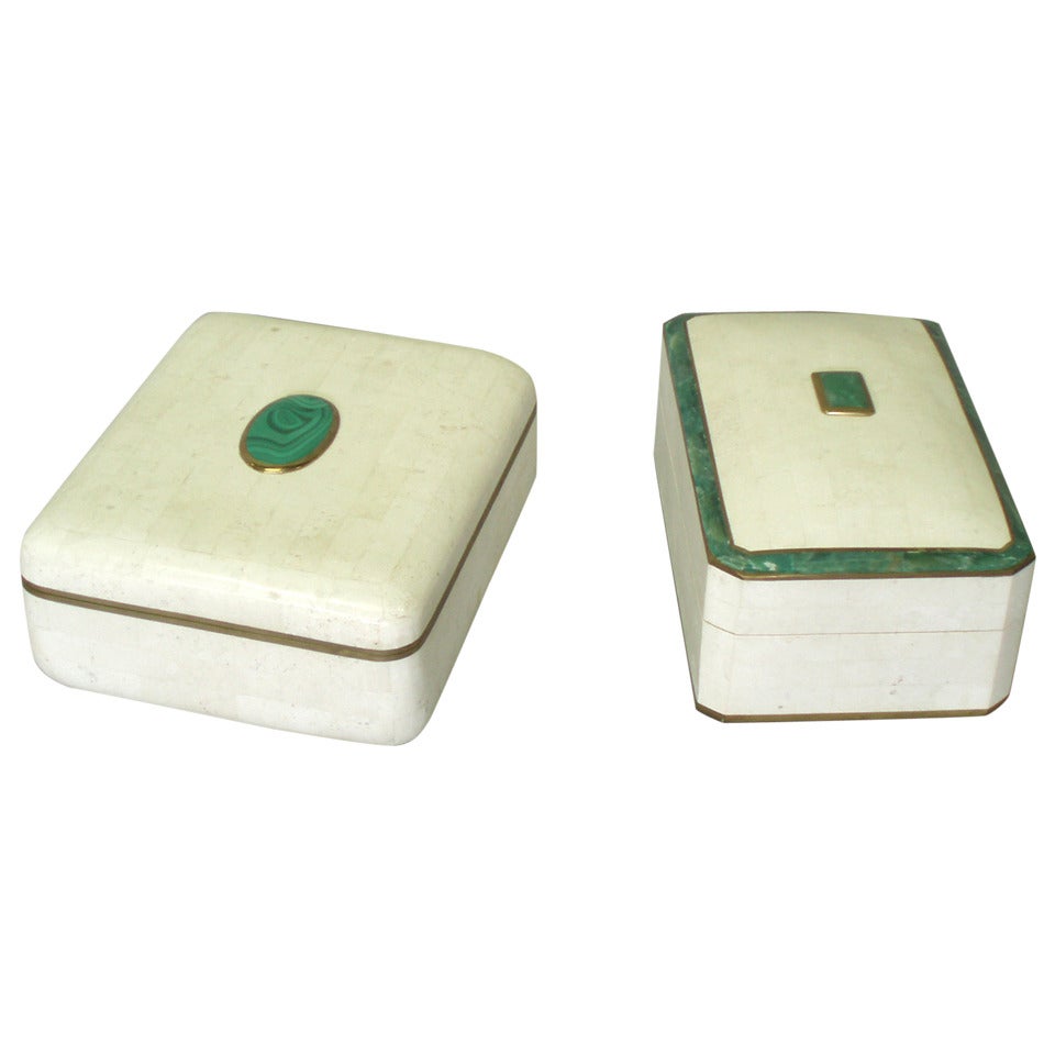 Pair of Tessalated Dresser Boxes in the Style of Karl Springer