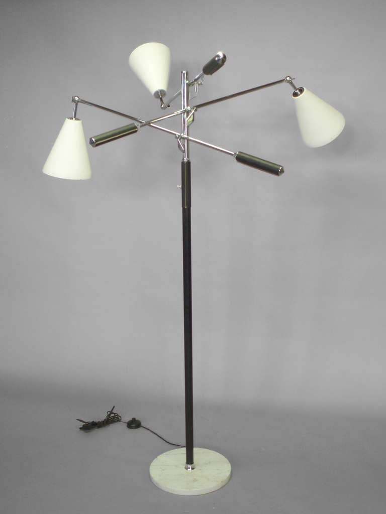 Classic Three Arm Chrome Triennale Floor Lamp by Gino Sarfatti for Arredoluce