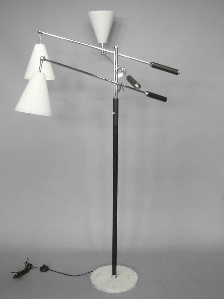 Mid-20th Century Classic Three Arm Chrome Triennale Floor Lamp