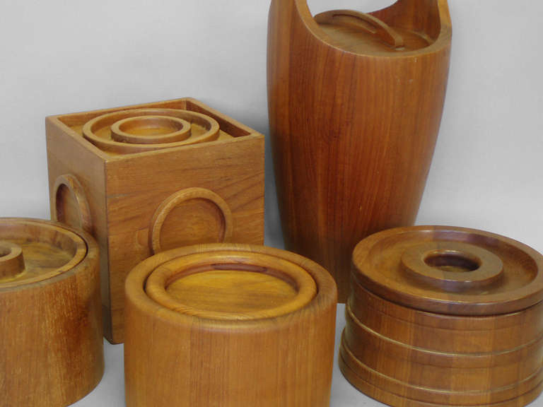 Oiled Collection of Six Danish Teak Ice Buckets by Jens Quistgaard