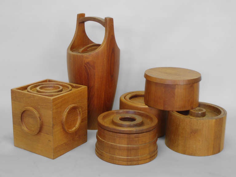 Collection of Six Danish Teak Ice Buckets by Jens Quistgaard In Excellent Condition In Ferndale, MI