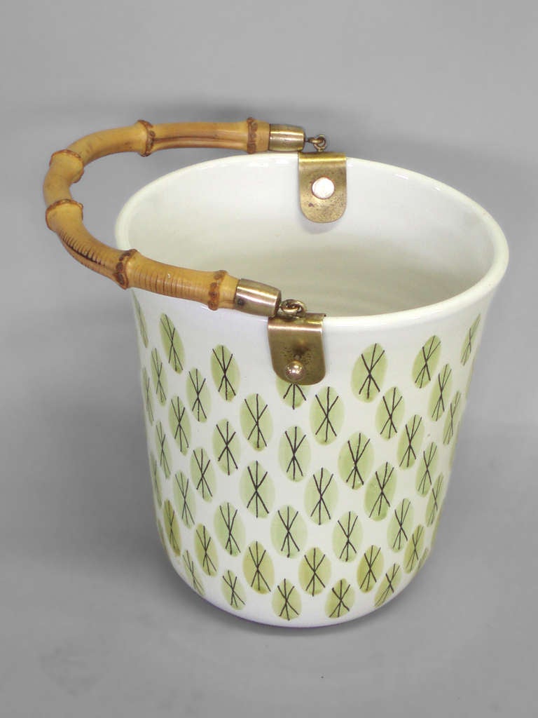 Gucci Style Bamboo Handle Ice Bucket Signed Raymor, Made in Italy