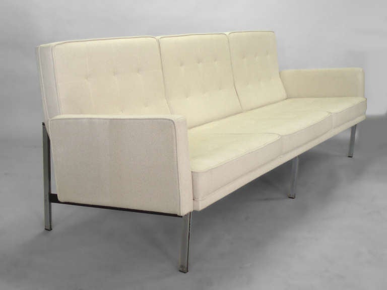 Brush Chrome Steel Parallel Bar Three Seat Couch by Florence Knoll for Knoll International