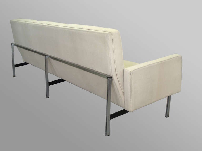 American Brush Chrome Steel Parallel Bar Three Seat Couch by Florence Knoll