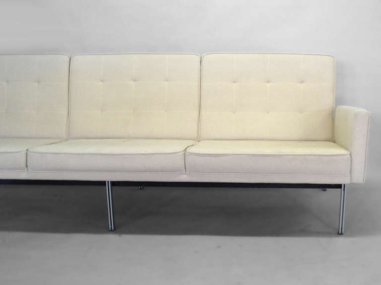 Mid-20th Century Brush Chrome Steel Parallel Bar Three Seat Couch by Florence Knoll