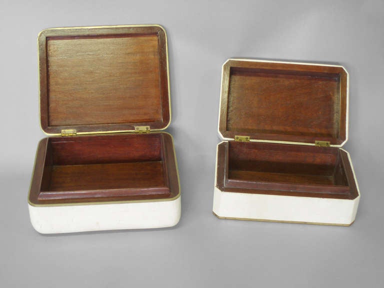 Pair of Tessalated Dresser Boxes in the Style of Karl Springer In Excellent Condition In Ferndale, MI