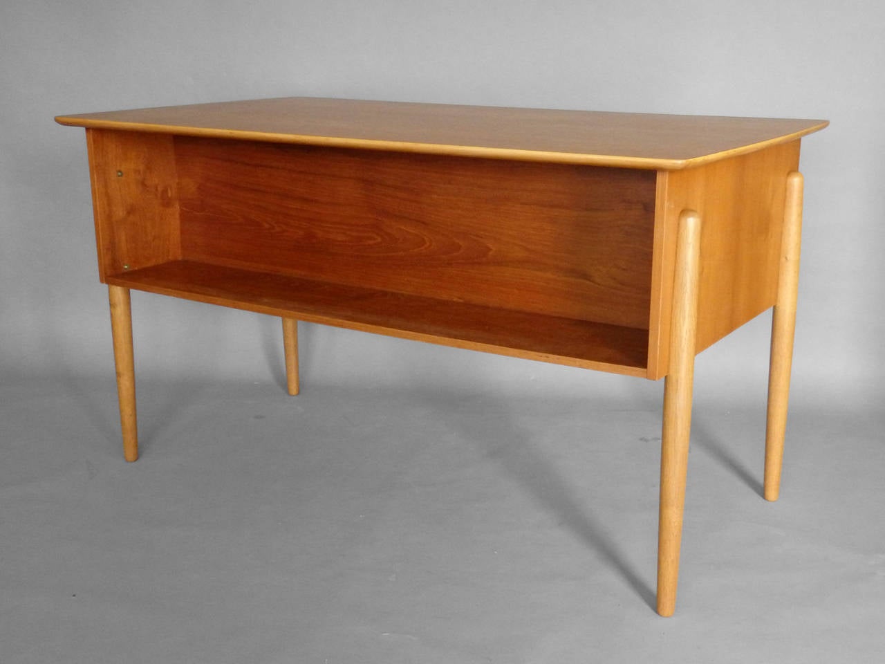 Mid-20th Century Oak Leg Danish Teak Writing Desk Attributed to Arne Vodder