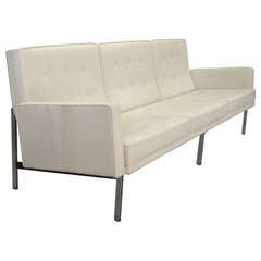 Brush Chrome Steel Parallel Bar Three Seat Couch by Florence Knoll