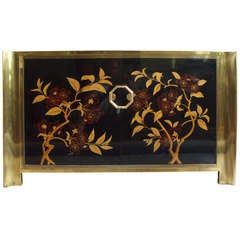 Vintage Lacquer and Brass Finish Entryway Cabinet by Mastercraft
