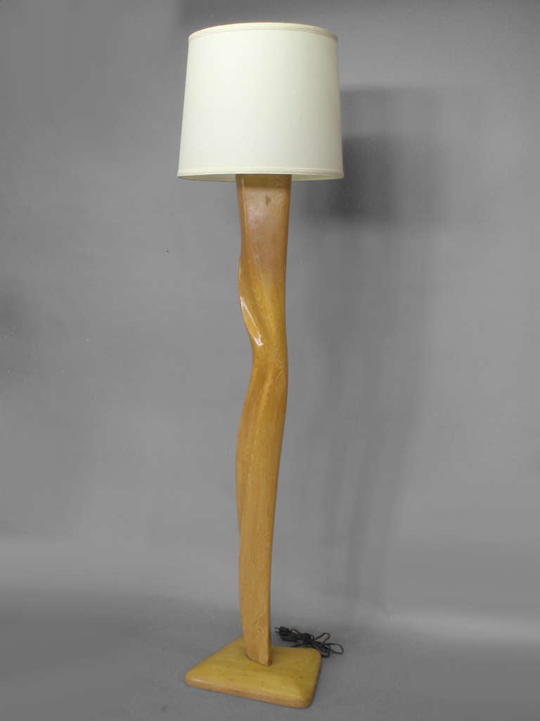 Organic form, blonde ash shaft floor lamp by Sasha Heifitz for Heifitz, (shade not included).