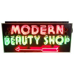 Magenta with Green Neon "Modern Beauty Shop" Sign