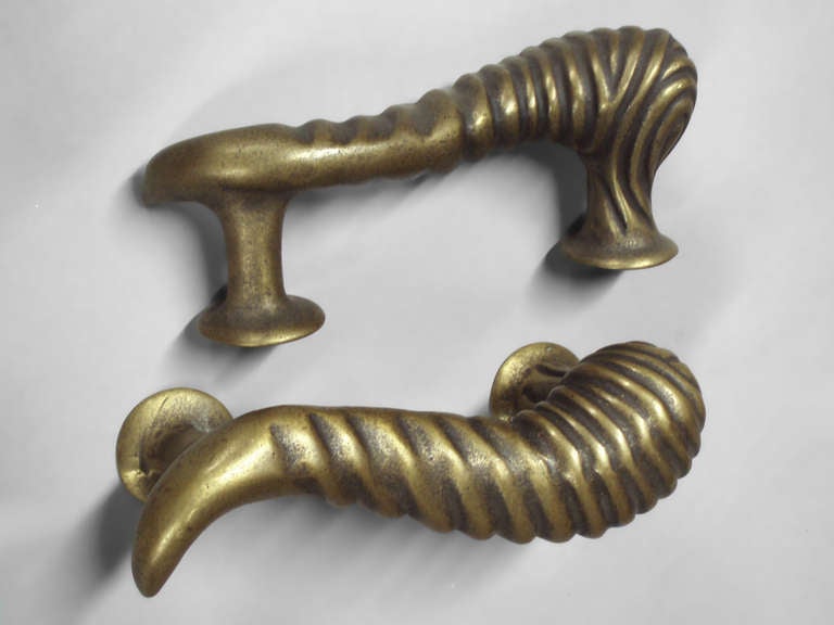Pair Brass Bronze Door Pulls, Possibly Mexico or Spain