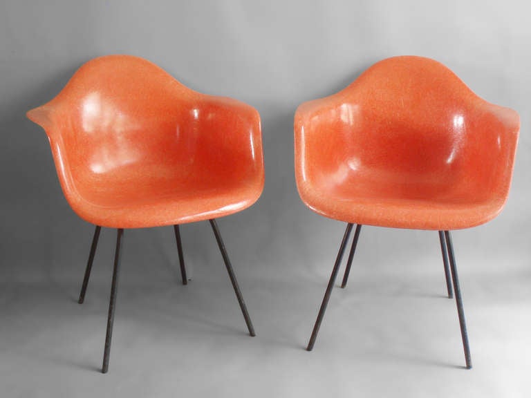 American Pair Salmon Toned Fiberglass Bucket Chairs by Charles Eames