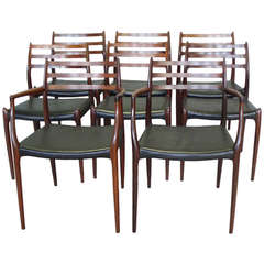 Set of Eight Vibrant Rosewood Dining Chairs by Niels O. Moller