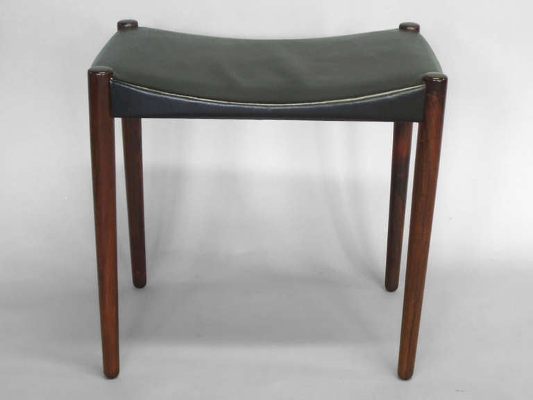 Rosewood and Leather Stool by Ejner Larsen and A. Bender Madsen, Built by Willy Beck Cabinet Maker