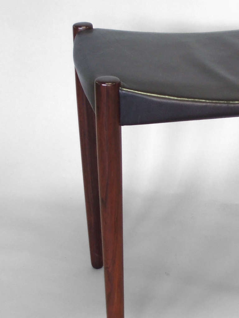 Danish Rosewood and Leather Stool by Ejner Larsen and A. Bender Madsen for Willy Beck