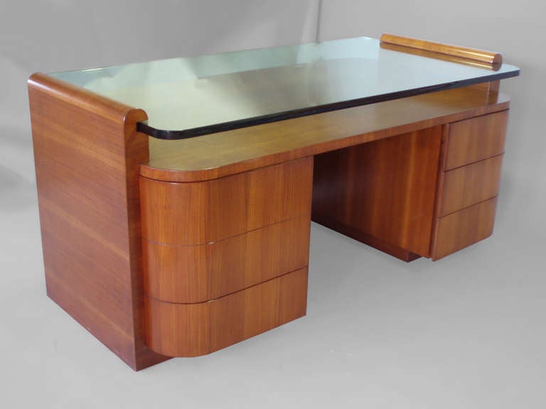 Large Custom-Made Glass Top Executive Desk