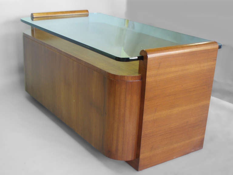 Mid-Century Modern Large Custom-Made Glass Top Executive Desk