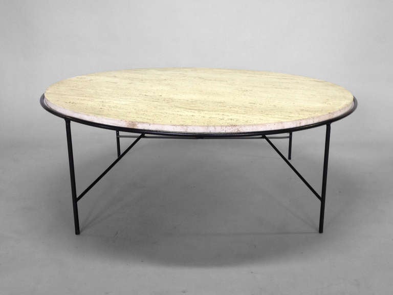 travertine and metal coffee table