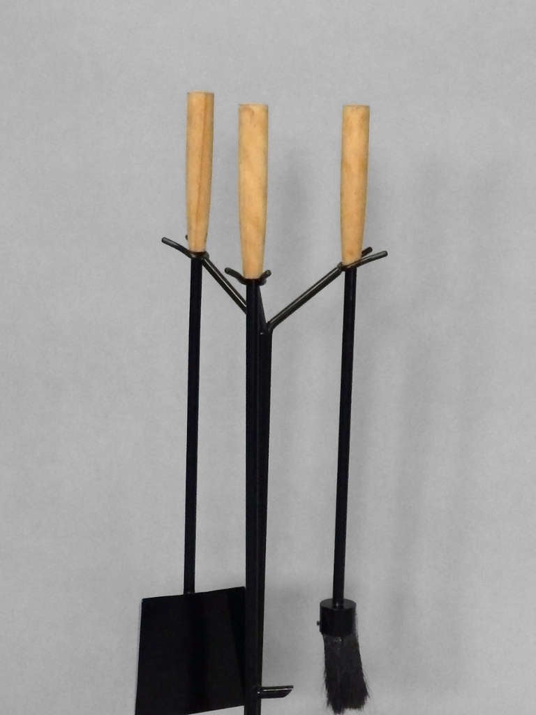 American Wrought Iron with Wood Handle Modernist Fire Tools by George Nelson