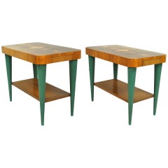 Pair of Art Deco Moderne Burl Top Side Tables by Gilbert Rohde