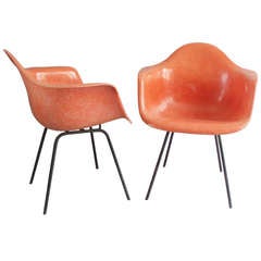 Pair Salmon Toned Fiberglass Bucket Chairs by Charles Eames