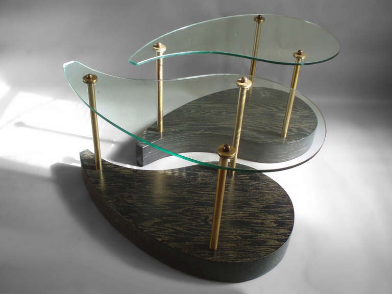 Pair of Organic teardrop Form Glass Top Oak Side Tables For Sale at 1stDibs