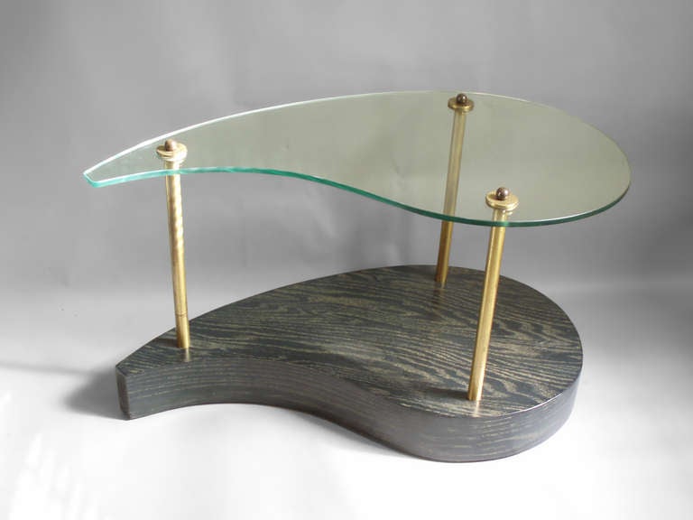 Pair of Organic teardrop Form Glass Top Oak Side Tables In Good Condition In Ferndale, MI