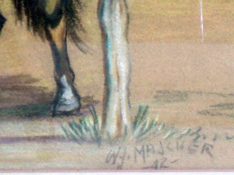 Drawing sur le thème de l'Ouest du Pastel signé WJ Madcher '42 Excellent état - En vente à Ferndale, MI