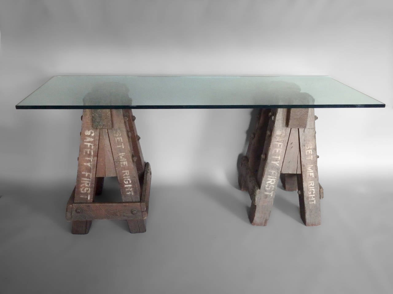 Hand-Crafted Salvaged silver mine substantial industrial support horse desk bases  For Sale