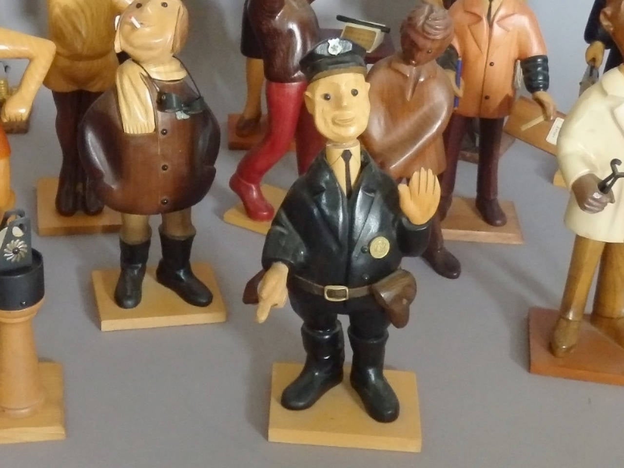 Italian Collection of Whimsical Carved Wood Village People For Sale
