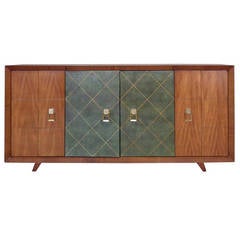 Mahogany Bar Top Credenza with Leather Doors
