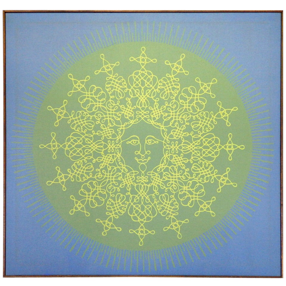Large Silkscreen of Happy Sun on Canvas by Tom Tru
