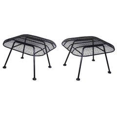 Pair of Woodard Wrought Iron with Steel Mesh Ottomans