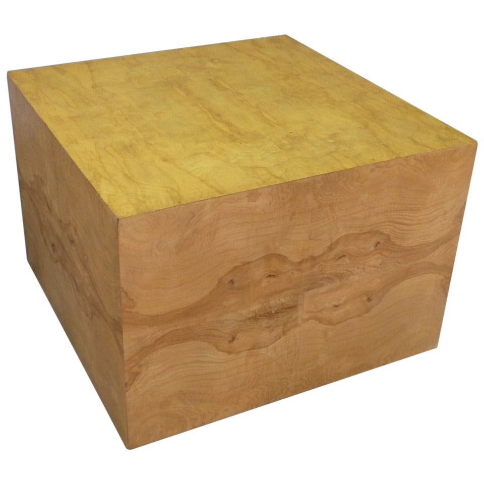 Milo Baughman Burl Wood Display Cube Coffee Table