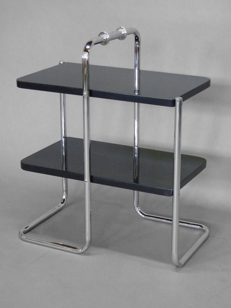 Machine age tubular chrome Art Deco side table by Wolfgang Hoffmann for Howell Chrome Company.