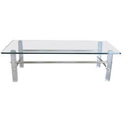 Architecturally Styled Glass Top Lucite with Chrome Coffee Table