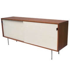 Walnut with Linen Covered Door Credenza by Florence Knoll for Knoll