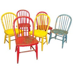 Antique Six Detroit School Painted Child's Windsor Chairs