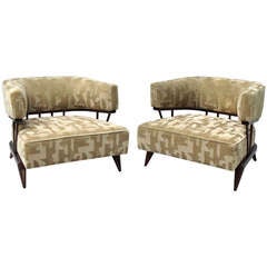 Pair of Mohair Covered Mahogany Moderne Lounge Chairs 5
