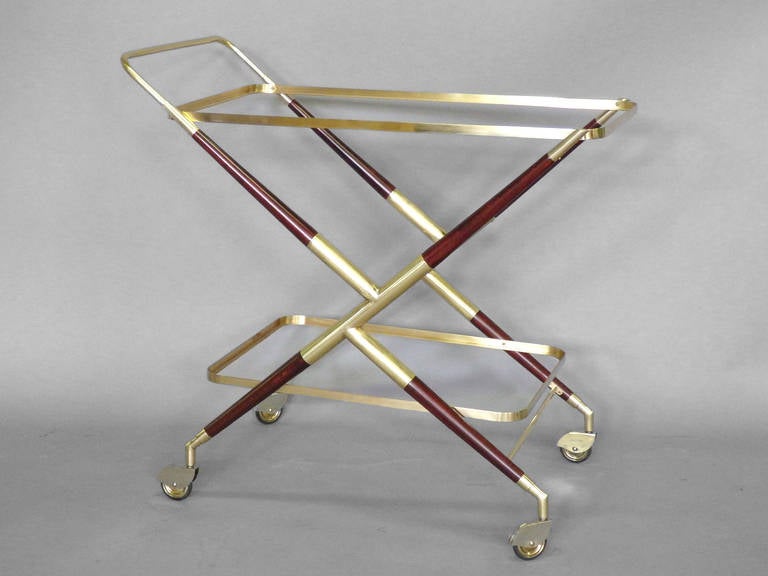 Brass and Mahogany Drinks Cart by Cesare Lacca.
Top tier: 15.5