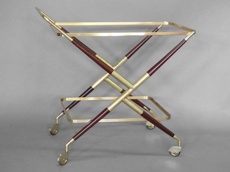 Italian Brass and Mahogany Drinks Cart by Cesare Lacca