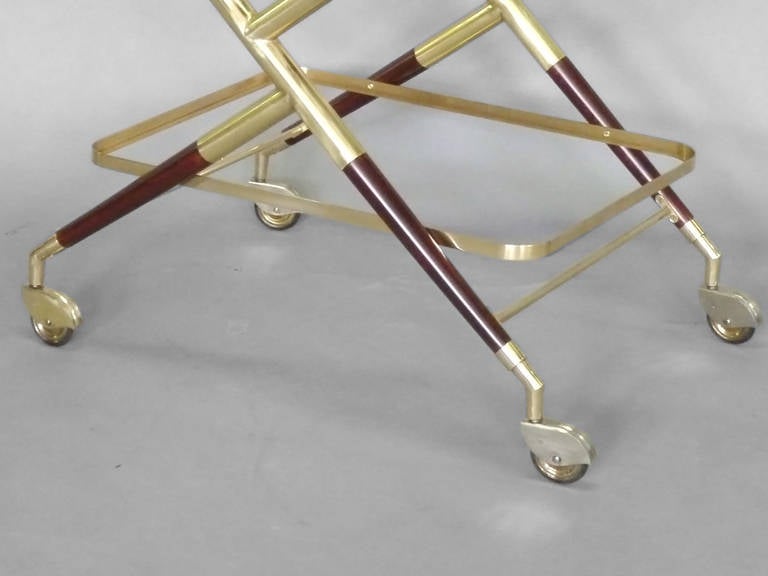 Brass and Mahogany Drinks Cart by Cesare Lacca In Excellent Condition In Ferndale, MI