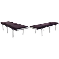 Pair of Mohair Covered Aluminum Frame Link Benches by John Behringer