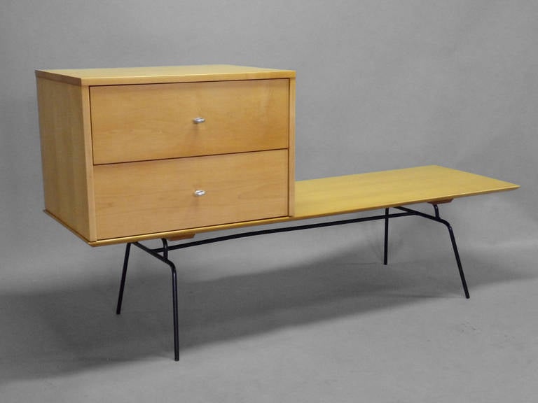 Mid-Century Modern Rare configuration Paul McCobb Cabinet on early bench with wrought Iron base   For Sale