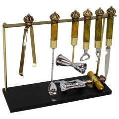 Retro Crown Capped Catalin Bar Tools in Stand