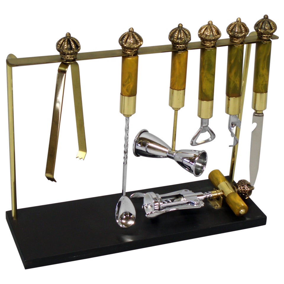 Crown Capped Catalin Bar Tools in Stand