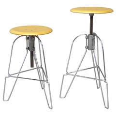 Pair of Industrial Chic Steel and Wood Adjustable Bar Stools 12