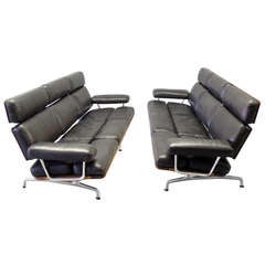 Black Leather Couches by Charles and Ray Eames