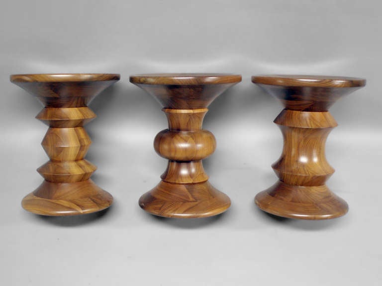 American Three Eames Walnut Time Life Stools by Charles and Ray Eames